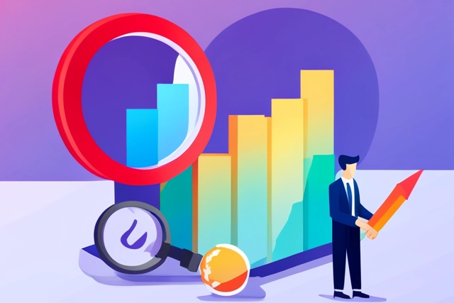 Illustration of a graph with an upward trend, symbolizing the achievement of higher ROI. A magnifying glass zooms into the graph, indicating the acquisition of more business leads. In the background, a globe with a spotlight focused on it, representing improved brand awareness on a global scale. Use vibrant colors to emphasize growth and success, with a professional yet approachable tone.